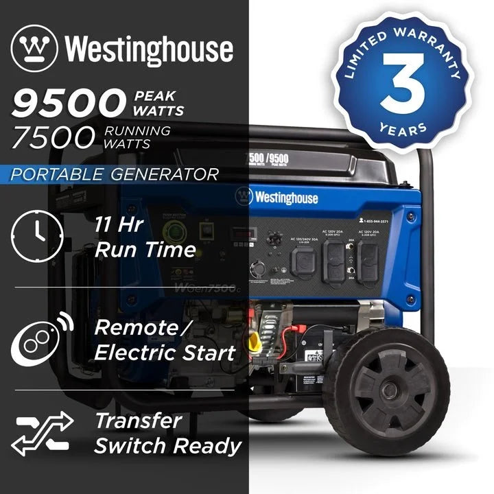 Westinghouse WGen7500c 9500 Peak Watt Portable Generators