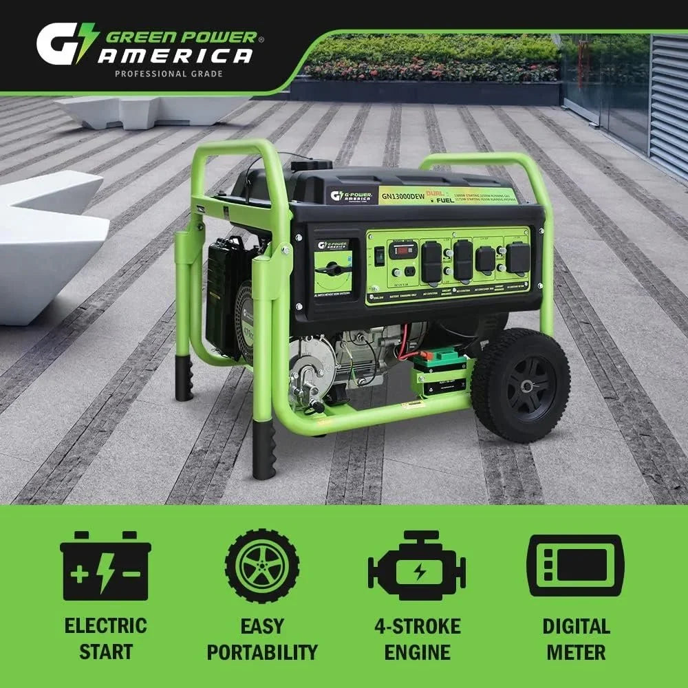 13,000W Dual Fuel Portable Generator, Powered by Gas or Propane, Electric Start, Home Backup & RV Readys