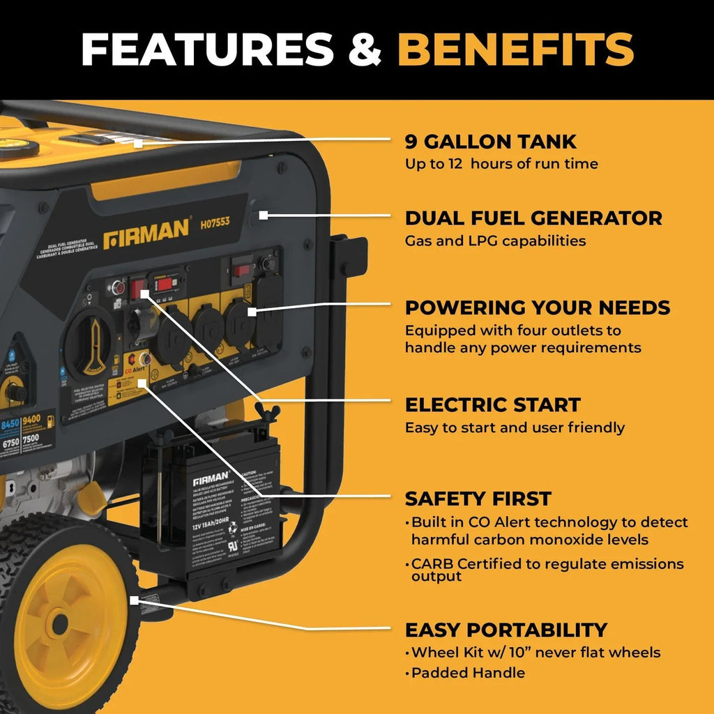 Firman H07553 7500/9400W Dual Fuel Generators