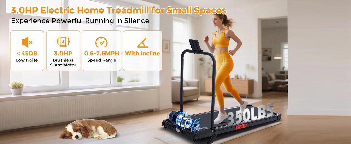 KASSADIN Walking Pad with Handle Bar, 2026 Upgrade Portable Small Treadmill with Handles for Home Small, 3.0HP Under Desk Walking Pad Treadmill with Incline, 0.6-7.6MPH, 350LBS