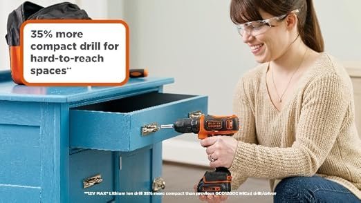 BLACK+DECKER 12V MAX Drill & Home Tool Kit, 60-Piece (BDCDD12PK)