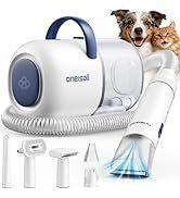 oneisall Dog Vacuum & Dryer for Shedding Grooming, 8 in 1 Dog Grooming Kit with Metal Blade Pet Clippers, Adjustable Speed and Temperature Control Blower