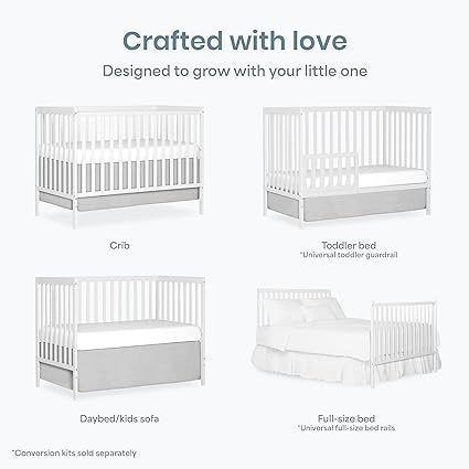 Delta Children Essex 4-in-1 Convertible Baby Crib, Bianca White with Natural Legs