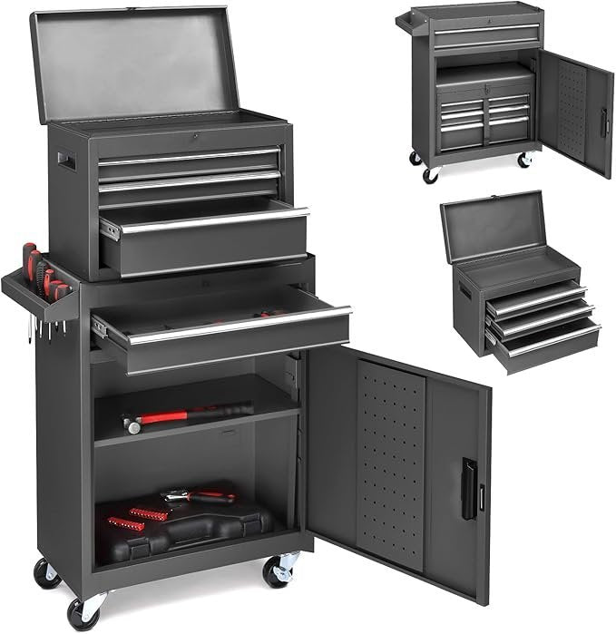 Winado 4-Drawer Rolling Tool Chest with Wheels & Lock, Tool Box with Large Storage Cabinet and Adjustable Shelf, Removable Portable Top Box for Garage, Warehouse, Factory