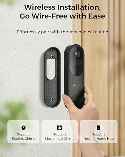 REOLINK 2K Battery Video Doorbell Camera, 150°x150° Head-to-Toe View, 2.4/5 GHz WiFi, Local Storage, No Monthly Fee, Two-Way Talk, Person/Vehicle/Package Detection(Chime not Included)