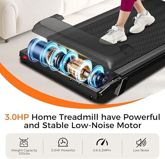 Aiteid Treadmill with Incline,3.0HP Small Treadmills for Home,Portable Electric Treadmill with Handles,Lightweight Walking Pad,Compact Running Treadmills,Walking Pad with Handle,300LBS Capacity(Black)