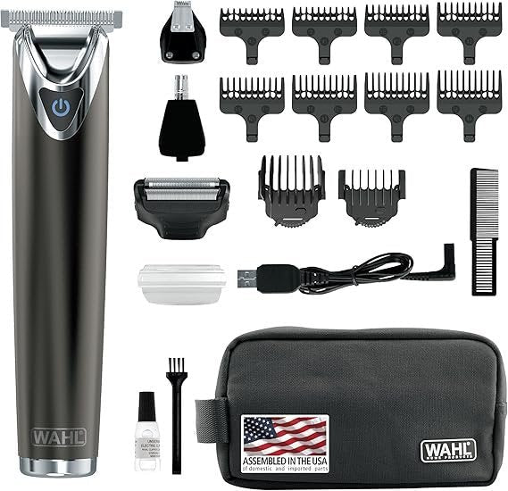 WAHL USA Stainless Steel Lithium Ion 2.0+ Slate Beard Trimmer for Men – Electric Shaver, Nose Ear Trimmer, Rechargeable All in One Men's Grooming Kit – Model 9864